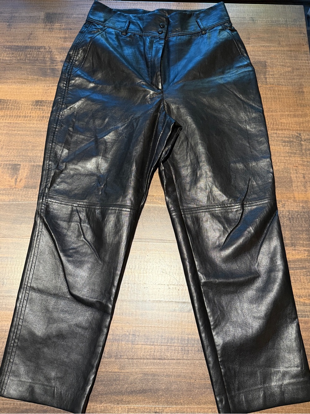 Wilfred Black Leather Straight-Leg Pants